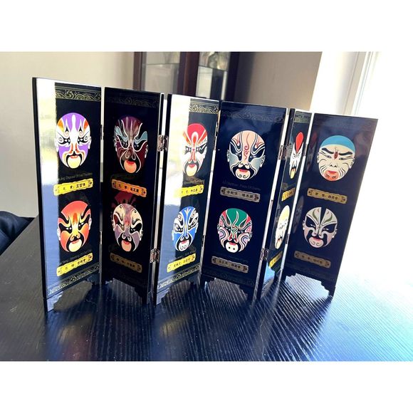 6 panels folding screen, Chinese Peking Opera Facial makeups, room decoration - Picture 1 of 9